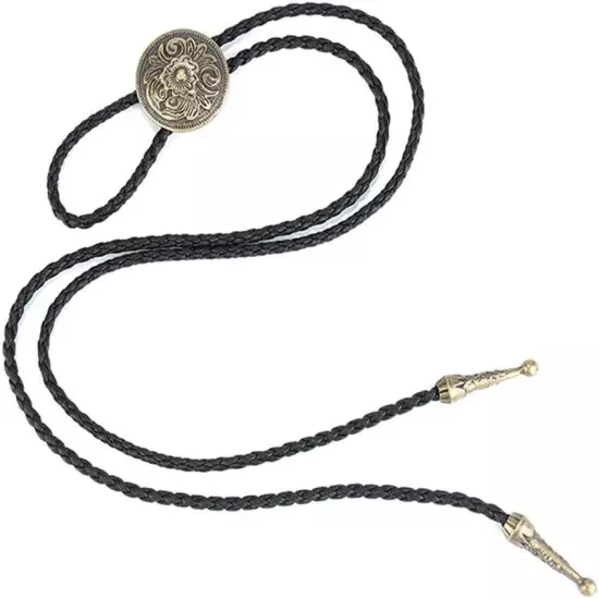 Vintage Western Cowboy Bolo Tie Leather Necktie Rope Cord Pendant Necklace