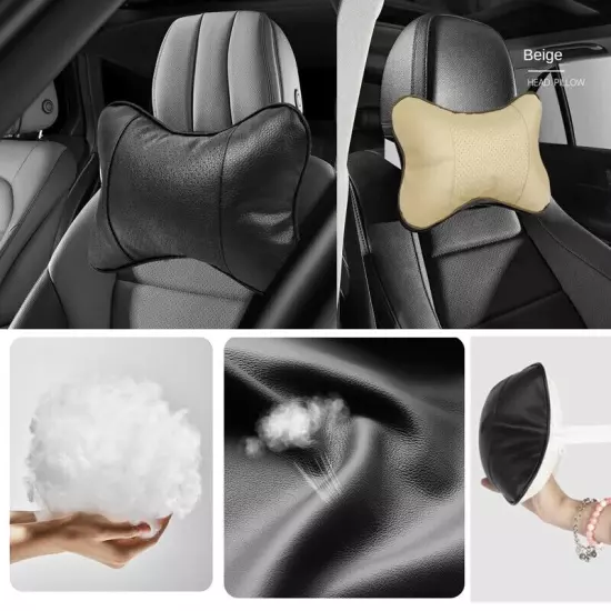 Car Neck Pillows Both Side Pu Leather 1pcs Pack Headrest For Head Pain Relief Fi