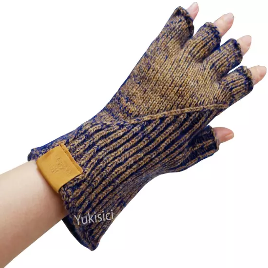 Vivienne Westwood Japan Unisex Gloves Wool Blend Knit Orb Leather Trim Camel NWT