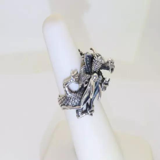 Dragon Ring Sterling Silver Double Serpent Wrap Around Adjustable Size 6.5 SR014