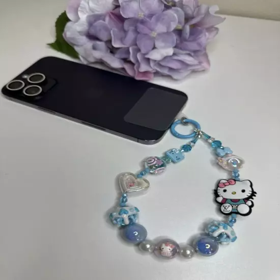 Cute Handmade Sanrio Cell Phone Strap | Hello Kitty | Hand-Painted Beads | Charm