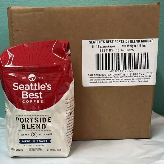 Seattle's Best Ground Coffee PORTSIDE BLEND Medium Roast 6packs 12oz each Jun/25