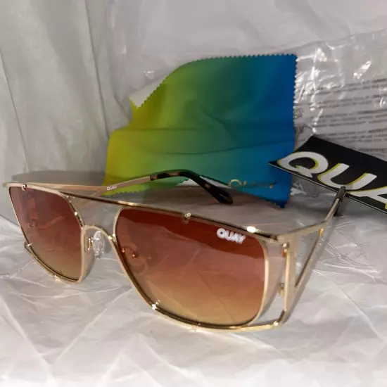 NWT Rare Quay Baddie Behavior Oval Aviator Sunglasses Gold Pink Brand