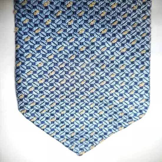 Drake's NWT All Silk Tie Navy Macclesfield with Silver and Yellow Oval Weave