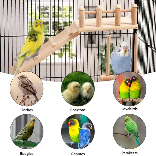 Bird Perches Platform Swing with Climbing Ladder, Parakeet Cage burlywood 