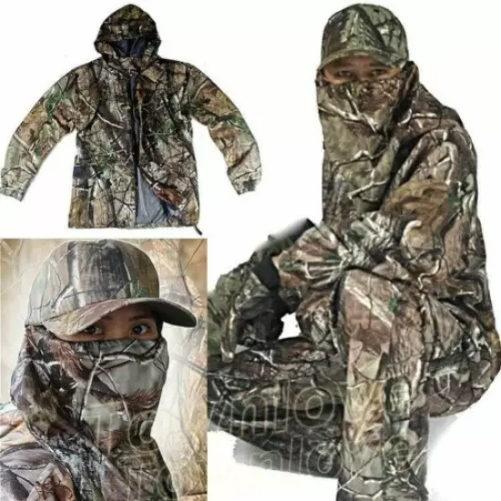 Mens New Bionic Camouflage Hunting Clothes Leaf Waterproof Jacket + Pants Suits