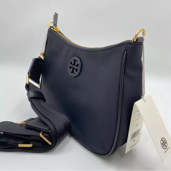 New Tory Burch Black Nylon Convertible Small Hobo Crossbody Bag 88370