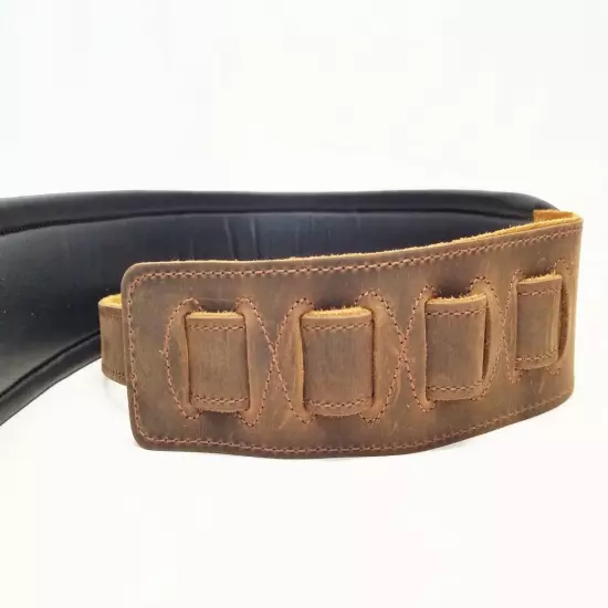 Padded Genuine Leather Guitar or Bass Strap 3.25" Wide Lightly Distressed Brown