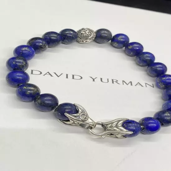 DAVID YURMAN Men's 8mm Lapis Lazuli W/ Waves Spiritual Beads Bracelet 8.5”