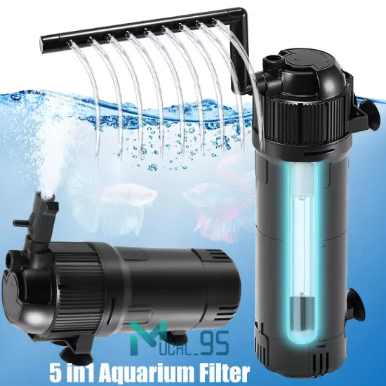 5-in-1 Internal Aquarium Fish Tank UV Sterilizers Filter Submersible Water Pump