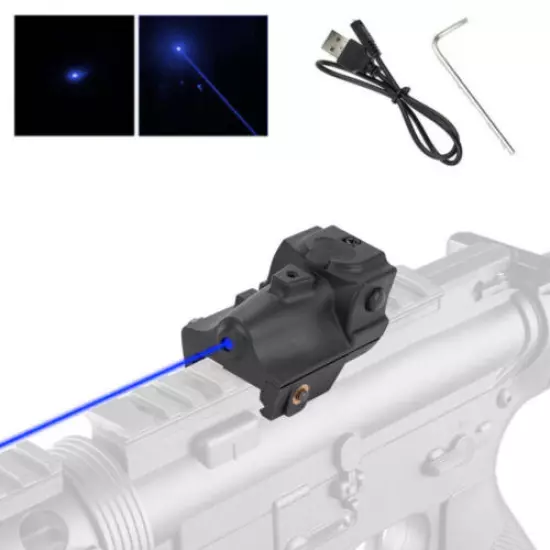 USB Gun Low Profile Rechargeable Pistol Blue Laser Sight, Handgun, Rifle Rail