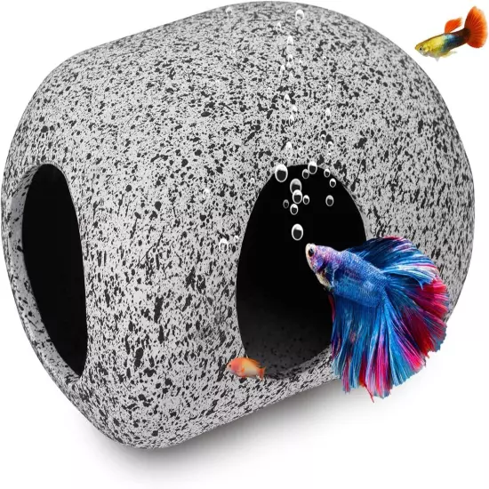 Aquarium Cave Decoration – Ceramic Rock Hideout for Betta Fish, Shrimp, Cichlids