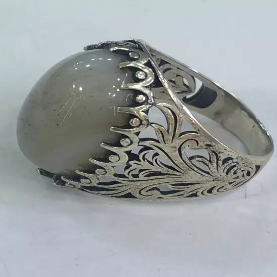 Royal Men Ring 925 Silver Yemen Agate Aqeeq خاتم عقيق يمني ابيض