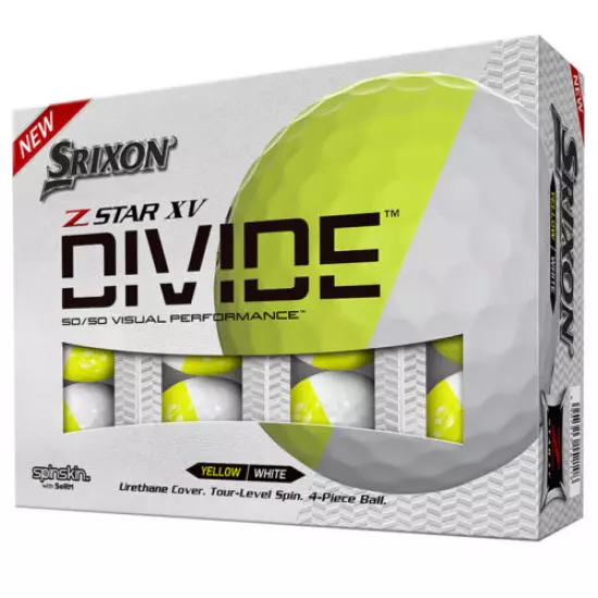 New 2022 Srixon Z-Star XV DIVIDE Golf Balls - 6 Dozen - White/Yellow