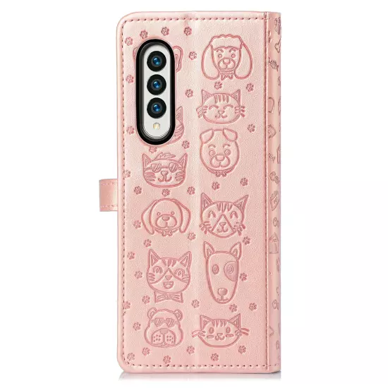 For samsung galaxy z fold 3/4/5/6 Cute PU Leather Flip Phone Case Kickstand NEW