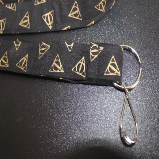 Black & Gold Harry Potter LANYARD HANDMADE COTTON ID CARDS Metal Round Hook