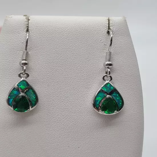 Beautiful Opal & Emerald Stamped 925 Earrings 