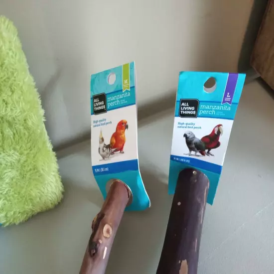 Lot of 3 All Living Things -Bird Hut SZ M, Manzanita Natural Bird Perch SZ M & L