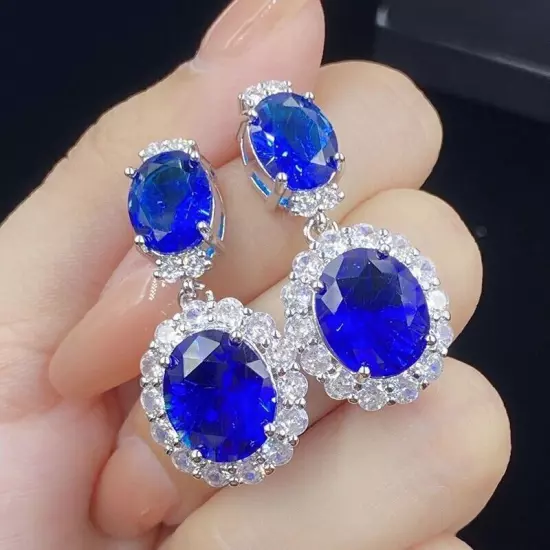 New Mix Color Fashion Jewelry Sapphire Blue Topaz Gemstone Women Silver Earring