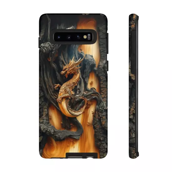 For iPhone, Samsung Galaxy, Pixel - Phone Case Cover - Carved Wood Dragon Print