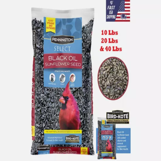 Pennington Select Black Oil Sunflower Seed Wild Bird Feed 10, 20 & 40 Lb Bag USA