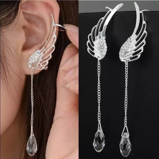 Angel Wing Crystal Drop Stud 925 Sterling Silver Earrings Womens Jewellery Gifts