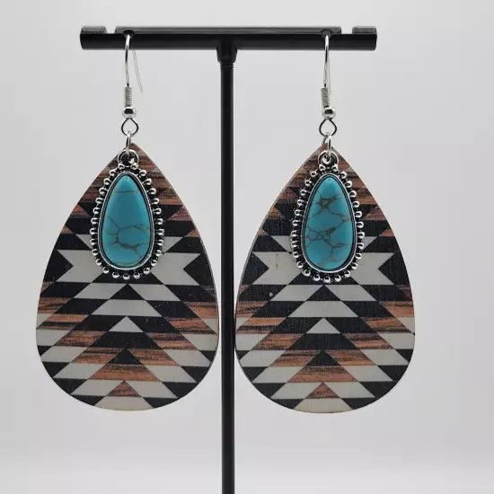 Silver Plated Dangle Drop Earrings Western Boho Hook Simulated Turquoise Jewelry