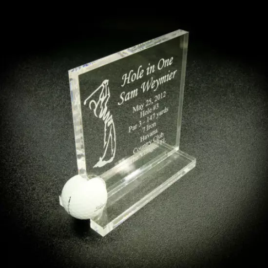 Hole in One Golf Trophy - Award - Plaque- Man or Woman - Crystal Clear - 2019