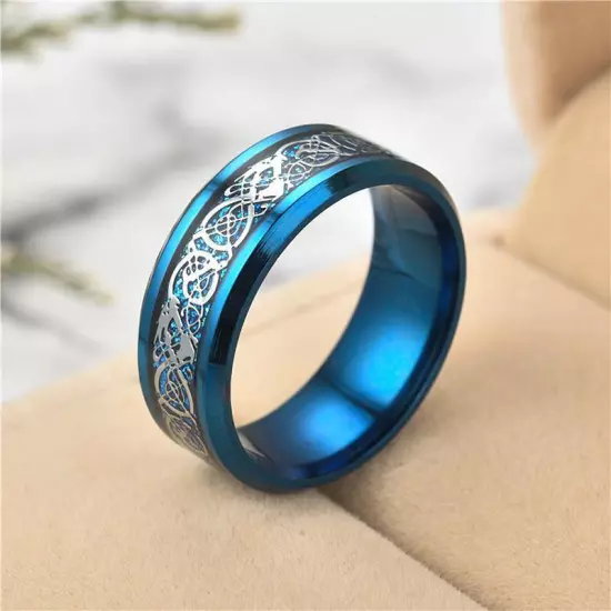 8mm Mens Celtic Dragon Stainless Steel Ring Band Hip Hop Rings Boys Gift Sz 6-12