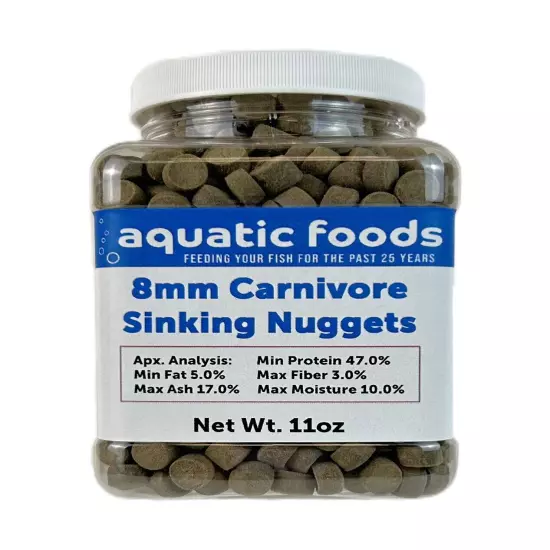 8mm- 5/16" Carnivore Sinking Nuggets for Oscars, Discus, Angelfish & More WL-JAR