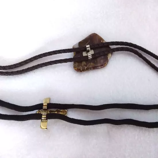 2 Vintage Cowboy Cowgirl Western Bolo Tie Agate Stone Tribal Totem Western Wear