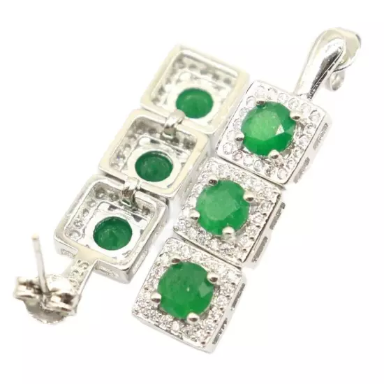 Highly Recommend Green Emerald CZ Women Wedding Silver Earrings 