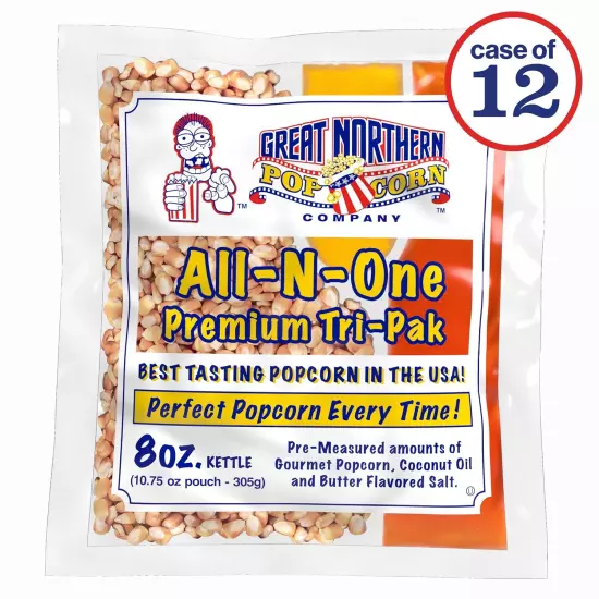 Movie Theater Style 12-Count Popcorn Packs - Pre-Measured 8-Ounce All-In-One Ker