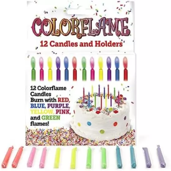 Amazing Colorflame Multicolor Happy Birthday Candles And Holders (12 Count)