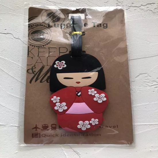 Kokeshi Japanese Doll in Cherry Blossom Kimono Luggage Backpack Travel Name Tag