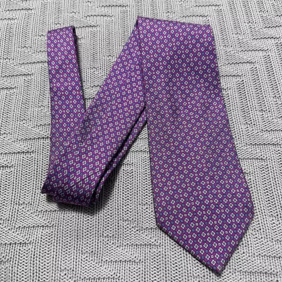 Brooks Brothers purple geometric floral print Italian silk tie