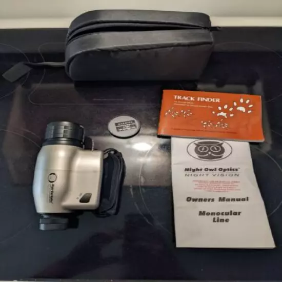 NIGHT OWL OPTICS Night Vision Monocular w/ IR Led. Silver NODS3T. & Track Book.