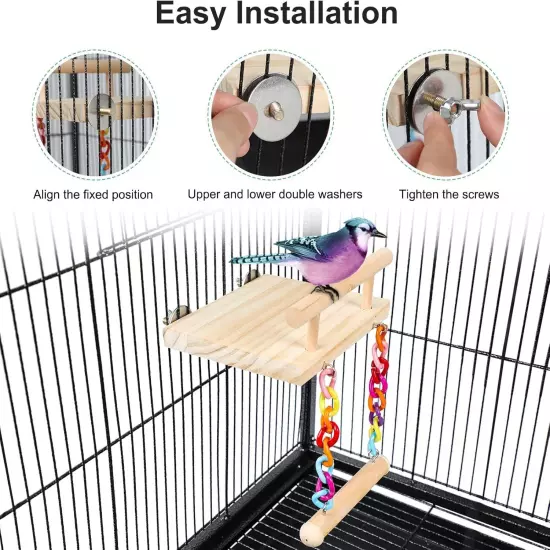 Bird Perches Cage Toys Parrot Wooden Platform Play Gyms Platform+Swing 