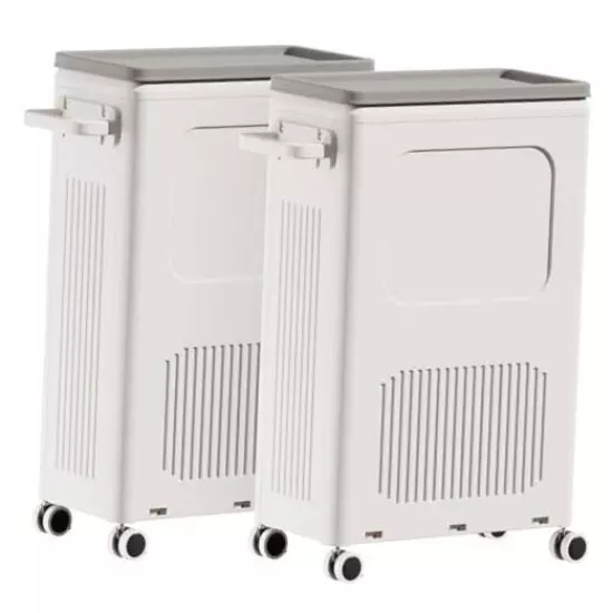 Double Laundry Hamper with Lid – Durable Plastic Laundry 2pack milky white