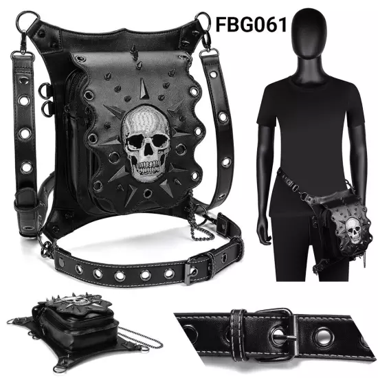 Rock PU Leather Shoulder Motorcycle Skull Bag Waist Pack Bag Handbag Leg Purse