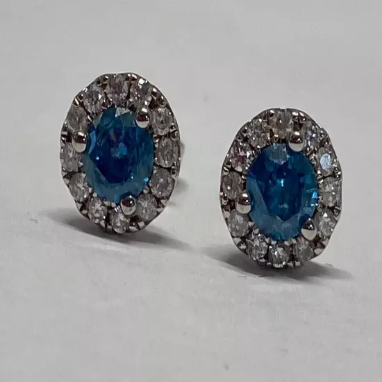 14K WHITE GOLD BLUE DIAMOND HALO EARRINGS 1.84G (TDW034765)