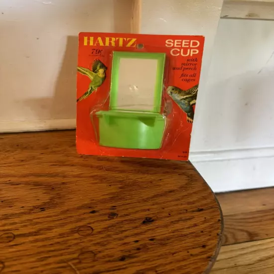 Hartz Vintage Bird Seed Feeding Green Cup With Mirror & Perch 70s/80s NEW Sealed