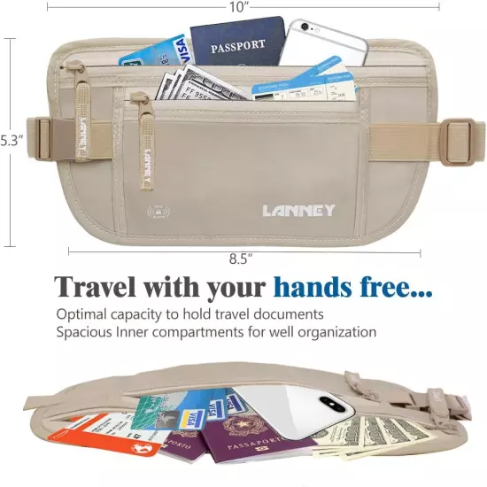 Money Belt for Travel Women and Men Slim Hidden Travel Wallet with RFID Blocking