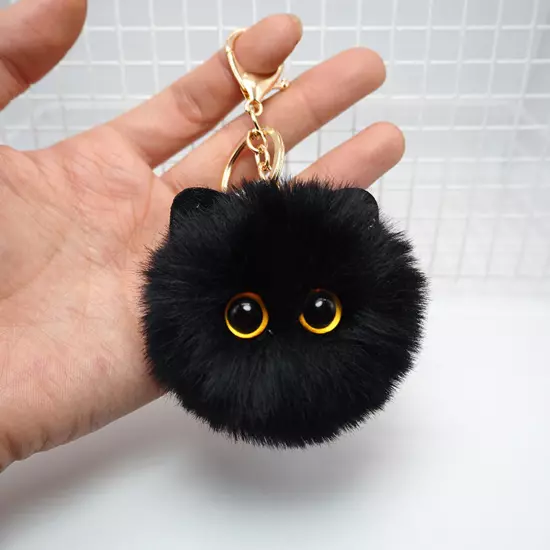 1Pc Fashion Ornaments Plush Keychain Schoolbag Pendant Cat Ball Black Cute