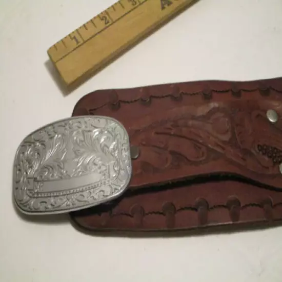 Vintage Western Leather Pistol Gun Ammunition belt with Hand Tooling