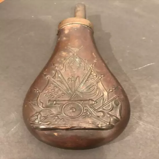 Vintage Brass & Copper Replica Of The Civil War Era Black Powder Flask.