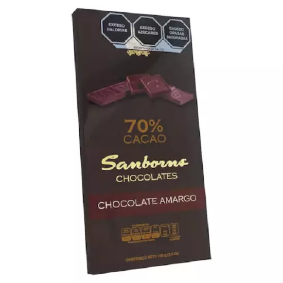 TABLILLA DE CHOCOLATE AMARGO 70% CACAO 100G SANBORNS