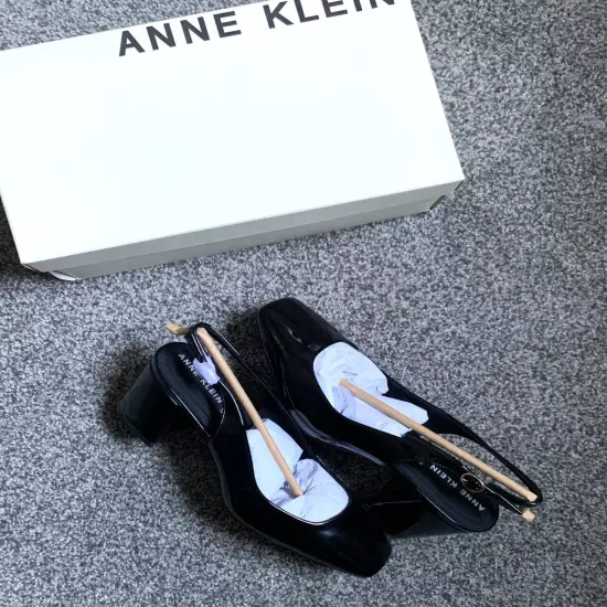 Anne Klein Women's Laney Block Heel Slingback Dress Pumps Black Patent Size 9.5