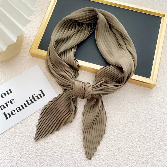 Women's Square Silk Pleated Head Hair Neck Scarf Satin Neckerchief Scarf