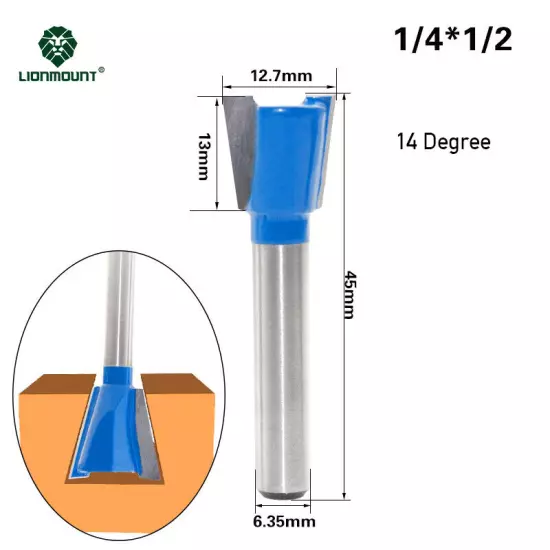 1/4" 12mm 1/2" Shank Dovetail Router Bit Set 1PC/6PCS 8 Degree 14 Degree